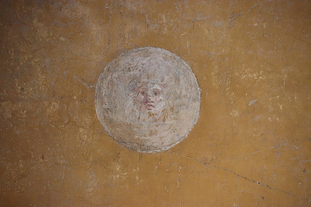 VI.15.1 Pompeii. October 2024. Detail of painted medallion on south wall of ala h. Photo courtesy of Klaus Heese.