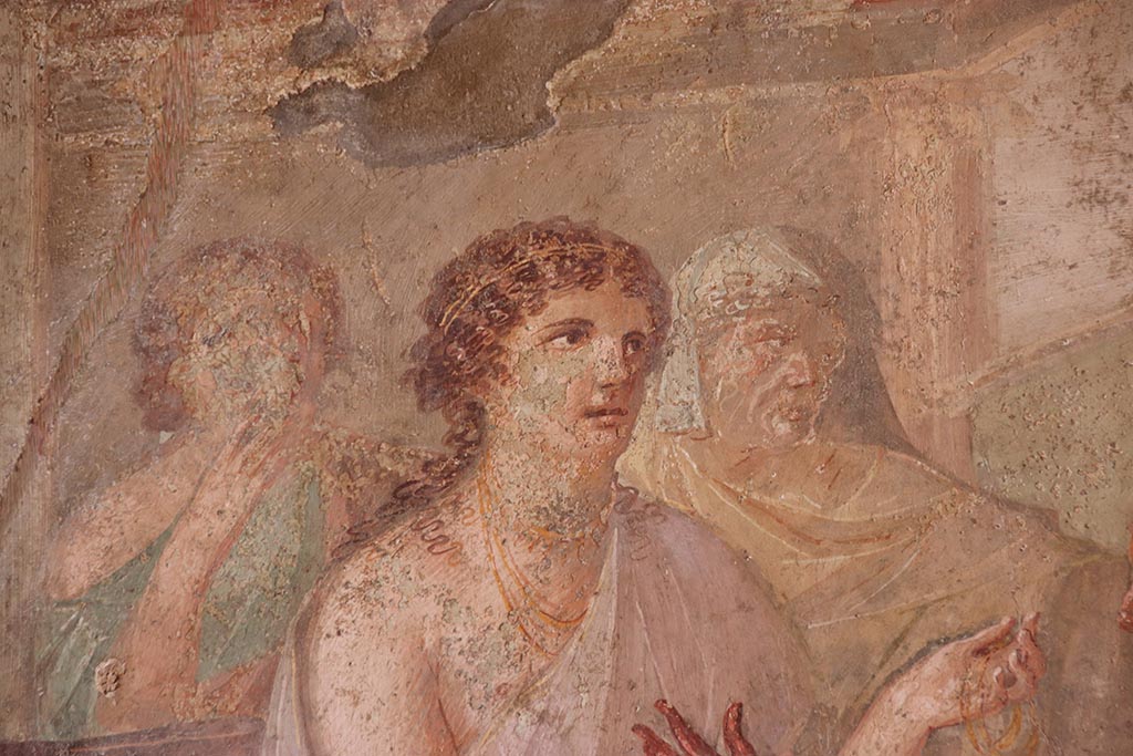 VI.15.1 Pompeii. October 2024. Detail from central painting showing Pasiphae. Photo courtesy of Klaus Heese.