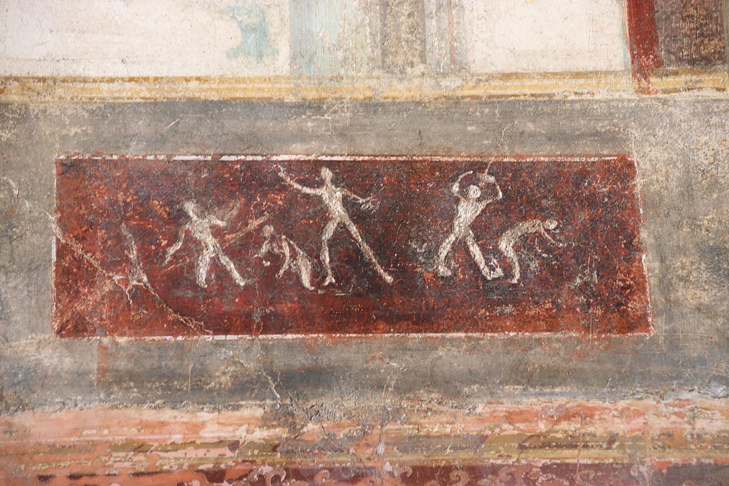 VI.15.1 Pompeii. October 2024. Upper north wall of exedra, detail from painted panel. Photo courtesy of Klaus Heese.