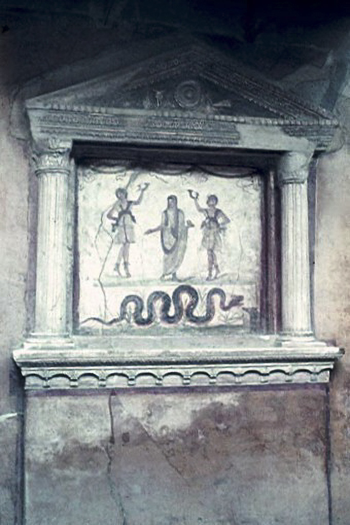 VI.15.1 Pompeii. January 1977. Household lararium. Photo courtesy of David Hingston.