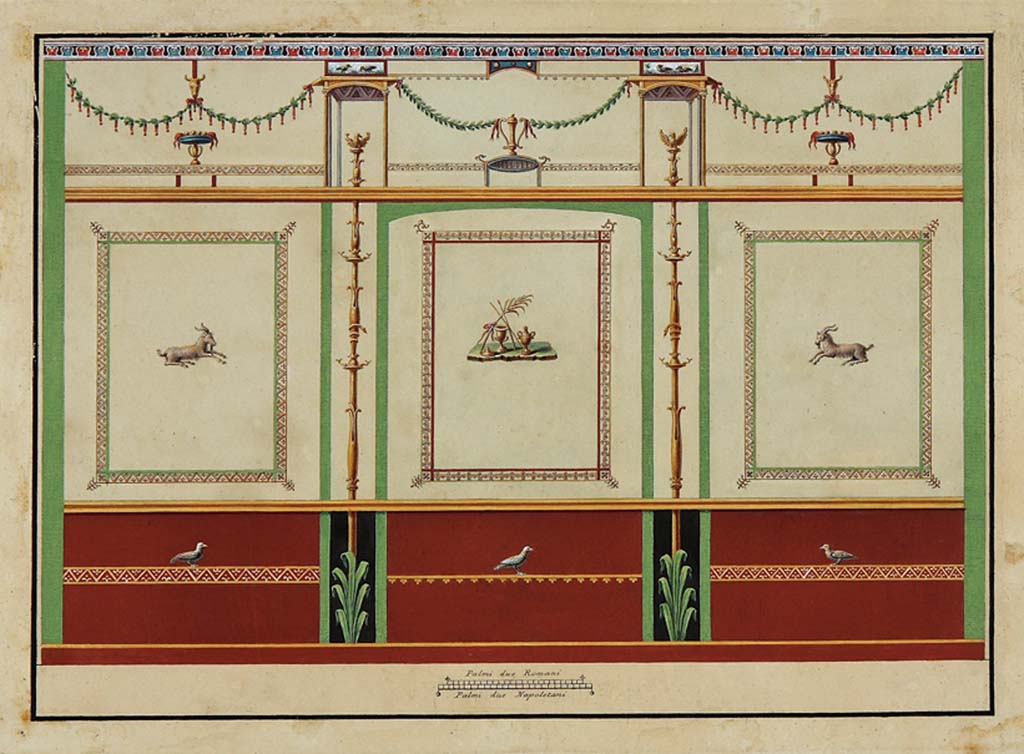 HGW24 Pompeii. Wall in the same room, west or east (long) wall of apodyterium or changing room (or frigidarium) in baths complex,
Designed by Vincenzo Campana, with some differences to the above by Lo Manto, Chiantarelli, etc. ADS 1151.
(Villa Diomedes Project – area 9).
(Fontaine, room 3,2 in baths’ area).
Photo © ICCD. https://www.catalogo.beniculturali.it
Utilizzabili alle condizioni della licenza Attribuzione - Non commerciale - Condividi allo stesso modo 2.5 Italia (CC BY-NC-SA 2.5 IT)
