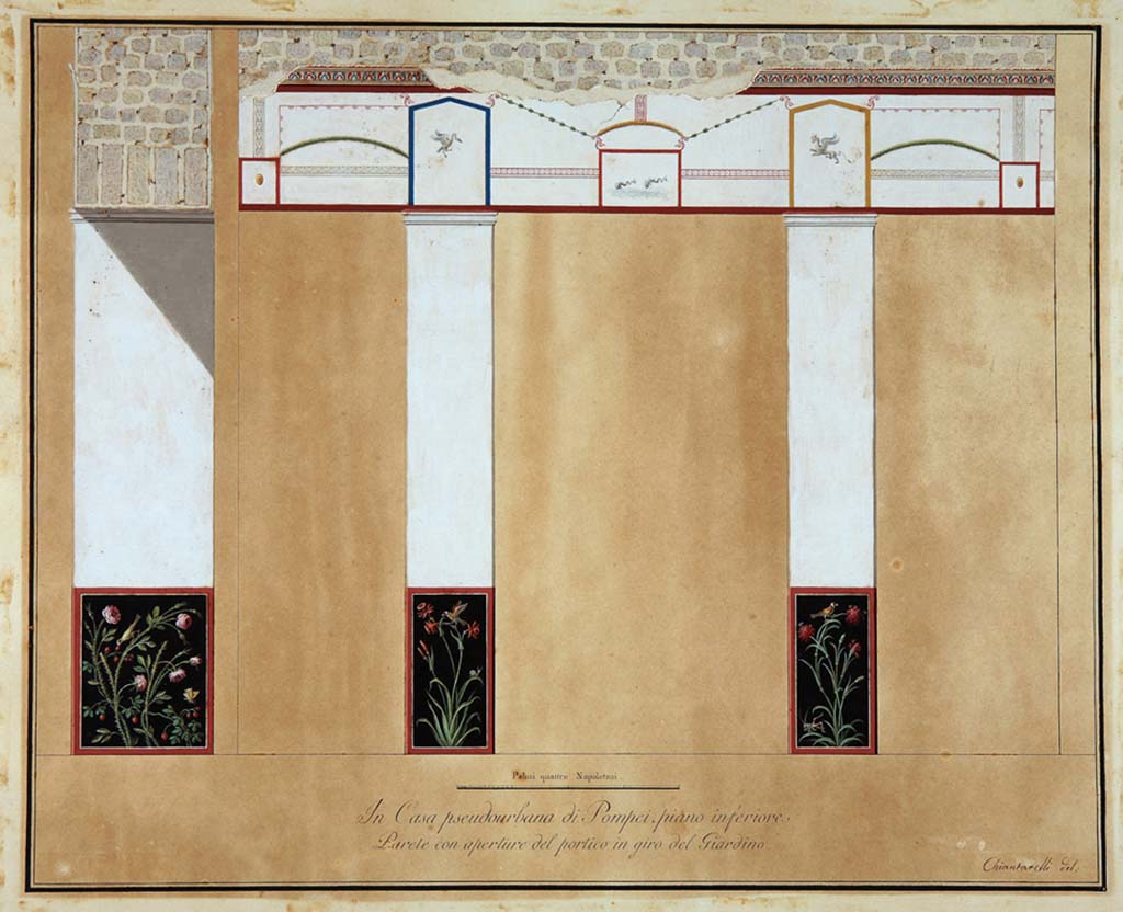 HGW24 Pompeii. Drawing by Giuseppe Chiantarelli, showing wall with openings from the portico around the garden. 
Now in Naples Archaeological Museum. Inventory number ADS1170 
Photo © ICCD. https://www.catalogo.beniculturali.it
Utilizzabili alle condizioni della licenza Attribuzione - Non commerciale - Condividi allo stesso modo 2.5 Italia (CC BY-NC-SA 2.5 IT)
