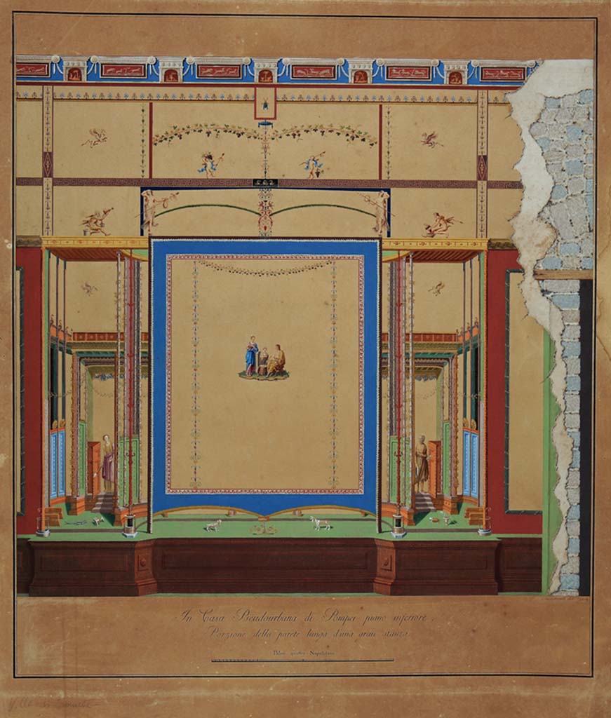 HGW24 Pompeii. Drawing by Gius. Chiantarelli, 1808, showing long (south) wall of a large room.
Now in Naples Archaeological Museum. Inventory number ADS 1180. 
(Villa Diomedes Project – area 53).
(Fontaine, room 5,5, south wall with doorway to corridor 5,3, on right).
Photo © ICCD. http://www.catalogo.beniculturali.it
Utilizzabili alle condizioni della licenza Attribuzione - Non commerciale - Condividi allo stesso modo 2.5 Italia (CC BY-NC-SA 2.5 IT)

