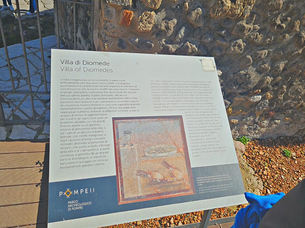 HGW24 Pompeii. Villa of Diomedes. March 2024. Information card. Photo courtesy of Giuseppe Ciaramella.