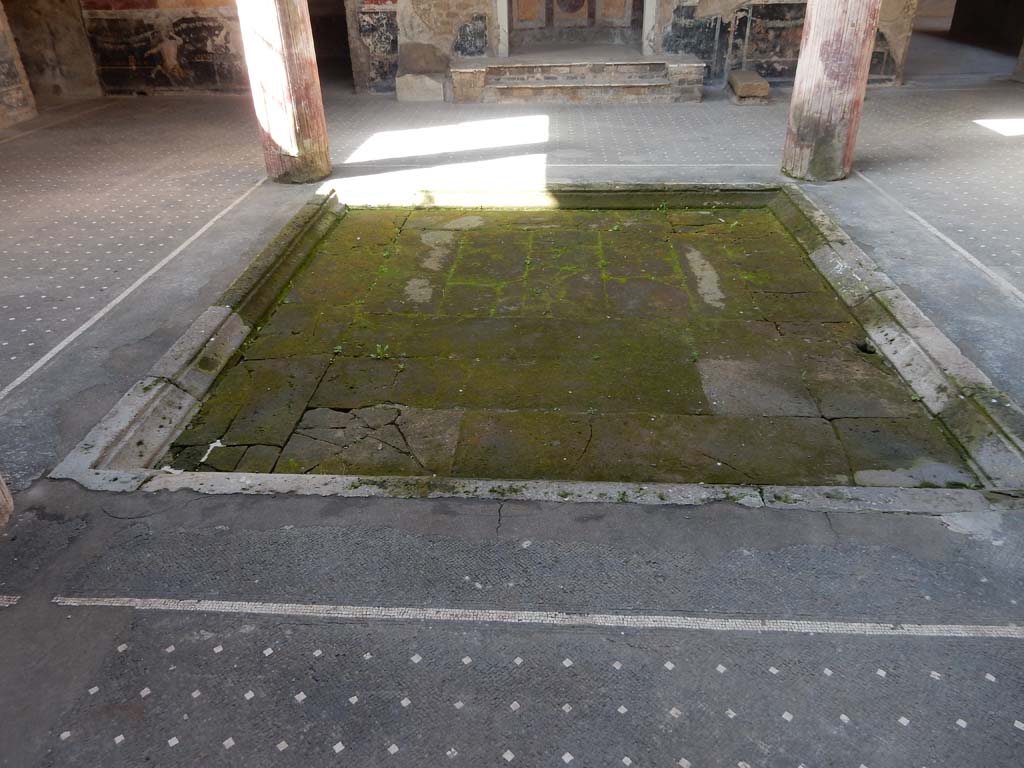 Villa San Marco, Stabiae, June 2019. Room 44, impluvium in atrium, looking west. Photo courtesy of Buzz Ferebee.