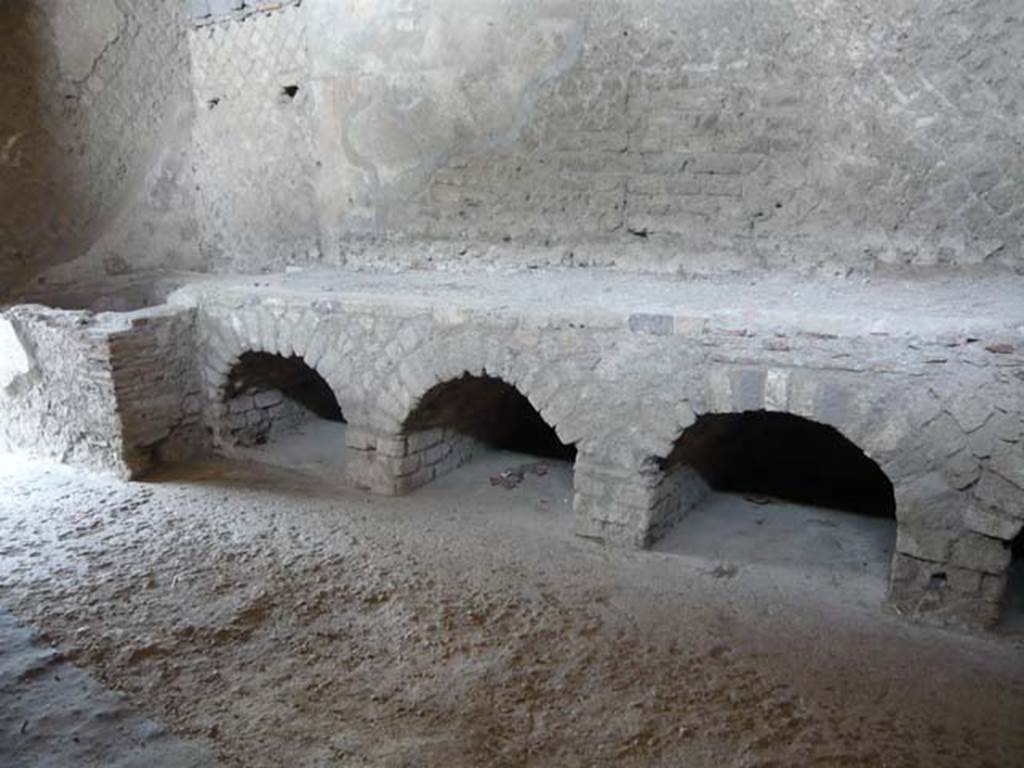 Villa San Marco, Stabiae, 2010. 
Room 26, kitchen, looking north towards hearth resting on arched recesses.
Photo courtesy of Buzz Ferebee.
