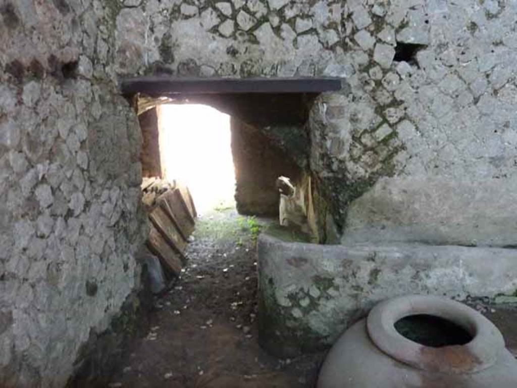 Villa of Mysteries, Pompeii. May 2010. Doorway to room 50. Access to wine cellar at west end of north wall of room 48-9.