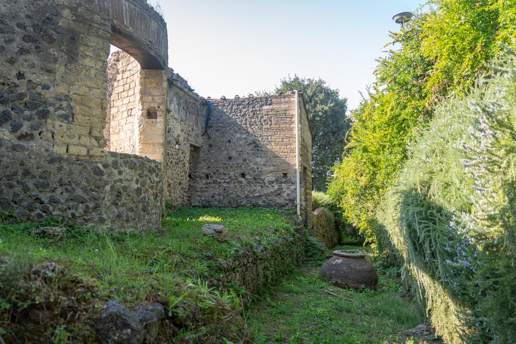 Villa of Mysteries, Pompeii. October 2023. Area on north side of Villa near room 50, looking west. Photo courtesy of Johannes Eber.