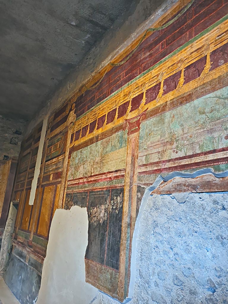 Villa of Mysteries, Pompeii. November 2023. 
Room 6, looking north along east wall. Photo courtesy of Giuseppe Ciaramella.
