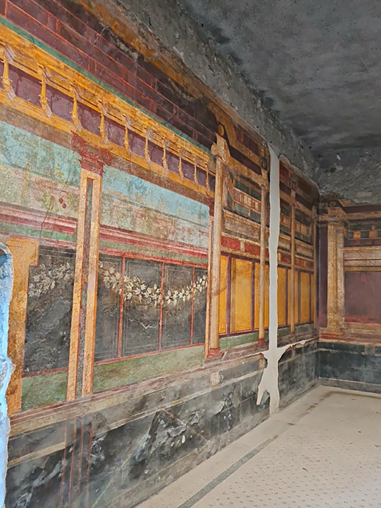 Villa of Mysteries, Pompeii. November 2023. 
Room 6, looking north along west wall. Photo courtesy of Giuseppe Ciaramella.

