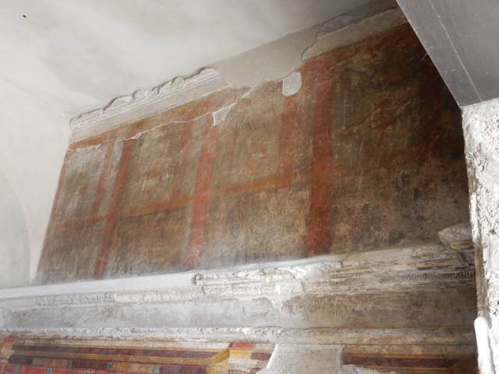 Villa of Mysteries, Pompeii. May 2015. Room 4, painting on upper south wall.
Photo courtesy of Buzz Ferebee.
