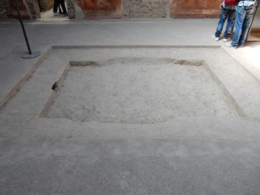 Villa of Mysteries, Pompeii. May 2015. Room 64, looking north across impluvium in atrium. Photo courtesy of Buzz Ferebee.
