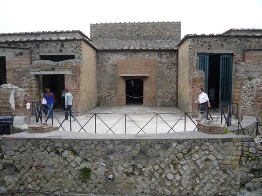 Villa of Mysteries, Pompeii. May 2012. Looking east across exedra.  Photo courtesy of Buzz Ferebee.
