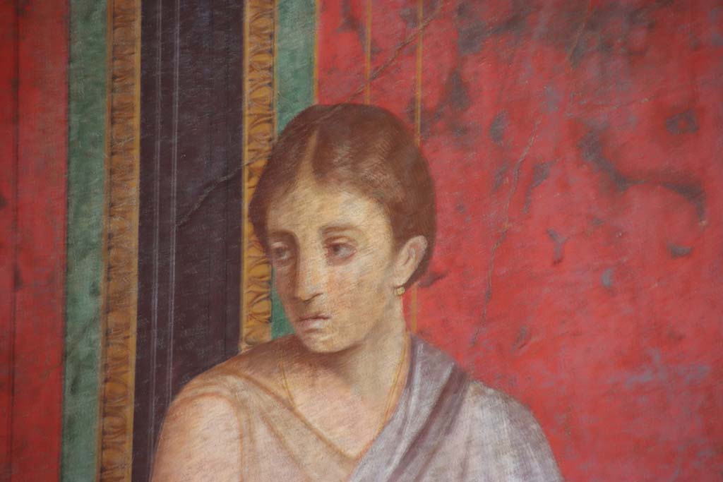 Villa of Mysteries, Pompeii. September 2021. Room 5, detail of figure from north wall. Photo courtesy of Klaus Heese.