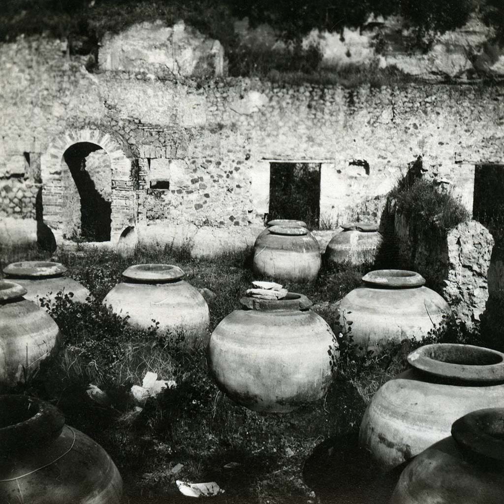 Villa della Pisanella, Boscoreale, 1912. Looking towards arched entrance door of cella vinaria (Area Q).
Photo by Esther Boise Van Deman © American Academy in Rome, Photographic Archive, VD.Archive.Ph.237.