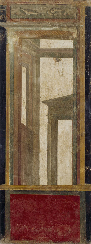 Villa della Pisanella, Boscoreale. Triclinium Pasqui F/Mau N?  Fresco fragment. 
Photo © Field Museum of Natural History - CC BY-NC.
Now in the Boston Field Museum, inventory number 24657. See in Field Museum
